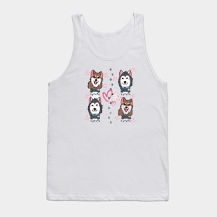 4 Husky Dogs with Hearts Tank Top